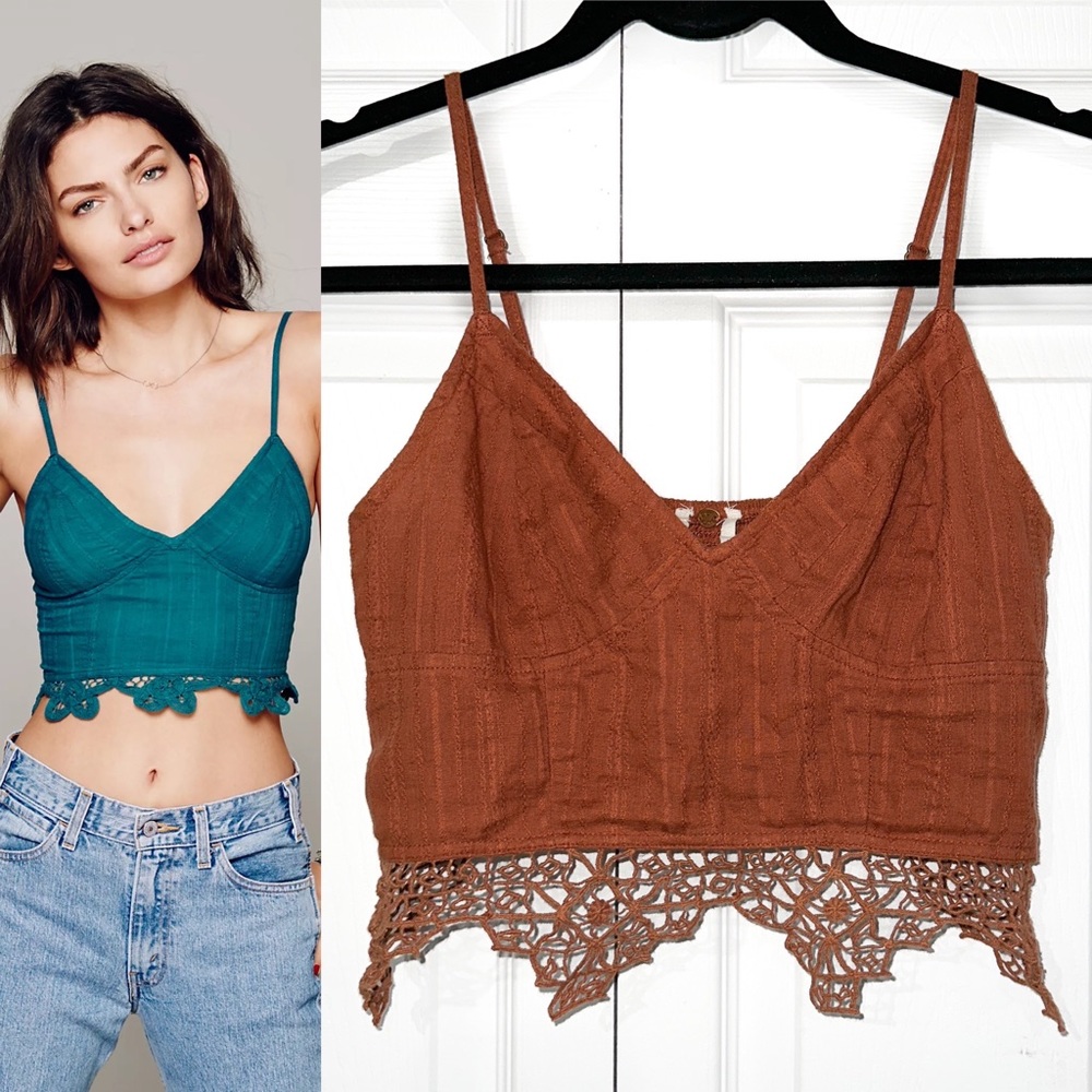 FP One Battenberg Lace Trim Bralette Top in Rust Orange